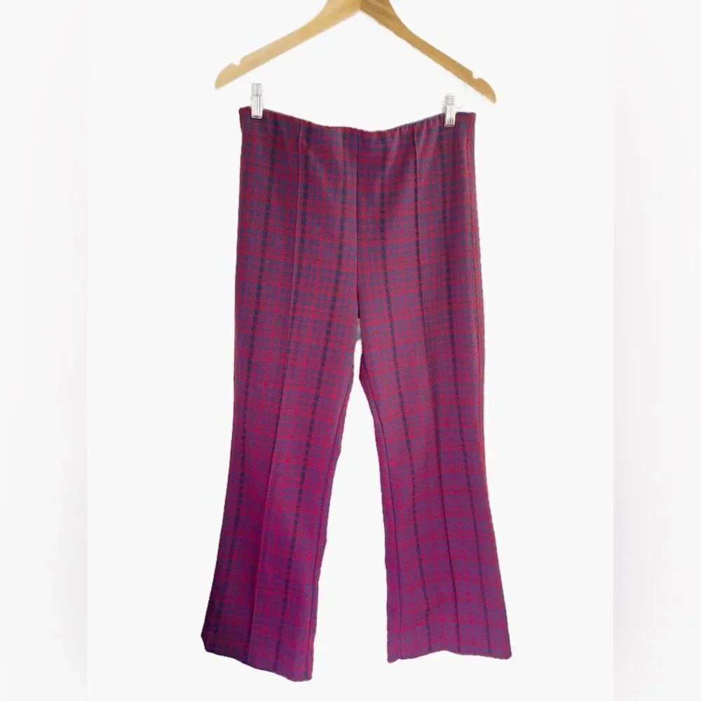 Maeve Anthropologie Red Blue Stretch Knit Pull On Margot Kick Flare Pants - Picture 4 of 8